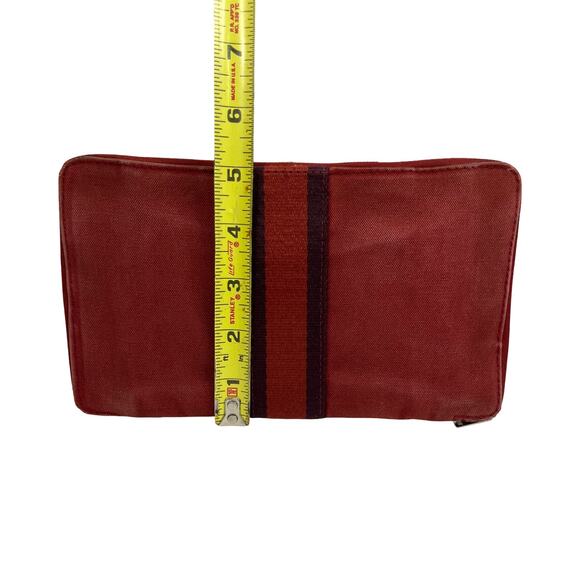 Hermès Paris Fourre Tout GM Red Canvas Zip Around Wallet with Stripe Card Slots - Picture 16 of 16